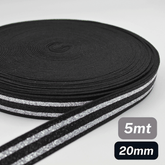 5 Meters Waistband Elastic Lurex Black / Silver 20mm - ACCESSOIRES LEDUC BV